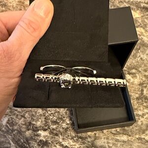 Versace Silver Ring with Greek Key and Medusa Design